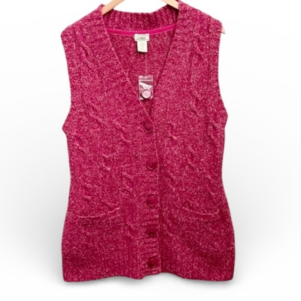 L.L. Bean Vintage Pink Wool Long Button Down Vest Sleeveless NWOT